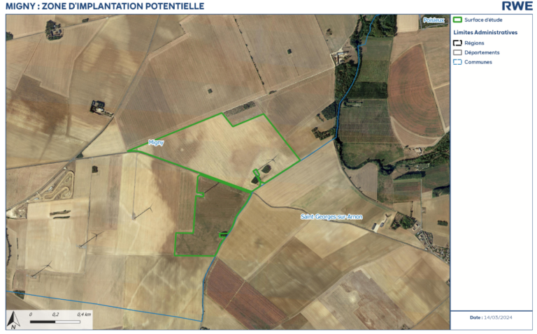 Carte de la d'implantation potentielle du projet agrivoltaïque de Migny